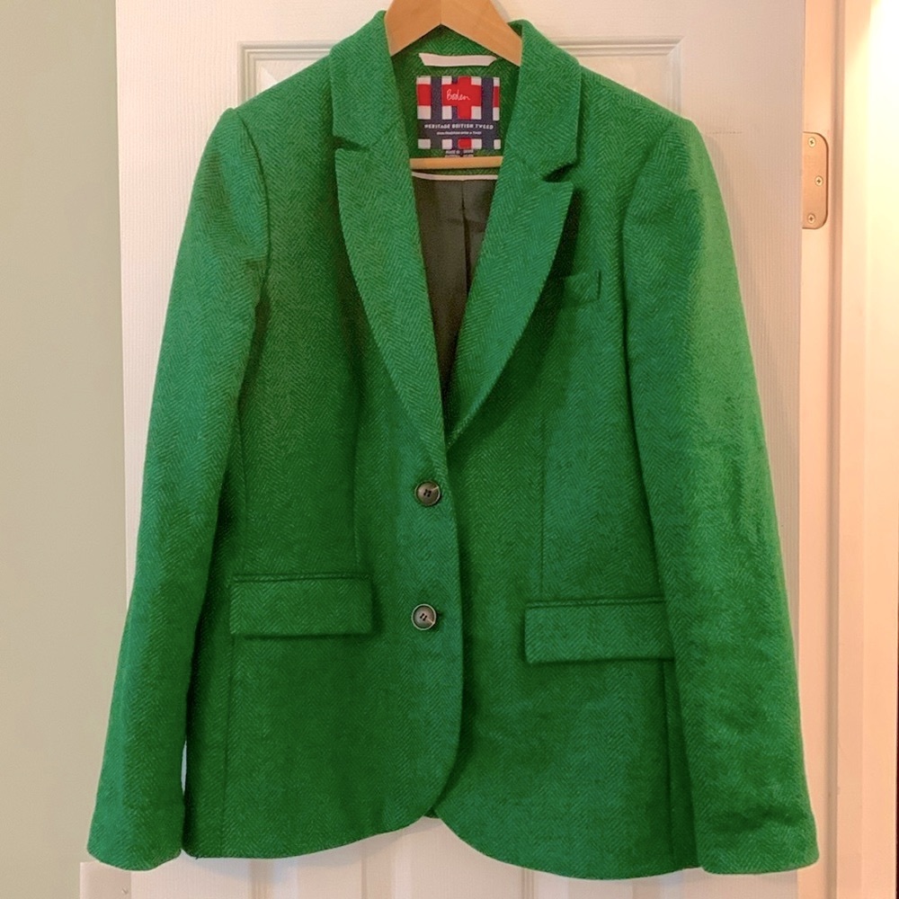 Boden Green British Tweed Jacket 2 Buttons | Size 10 | 100% Wool | PTP: 20"